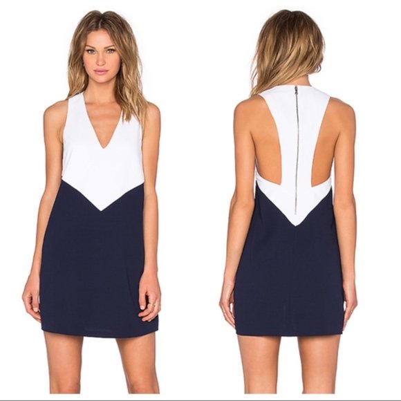 Alice + Olivia Maya Dress in White & Navy - Picture 1 of 7
